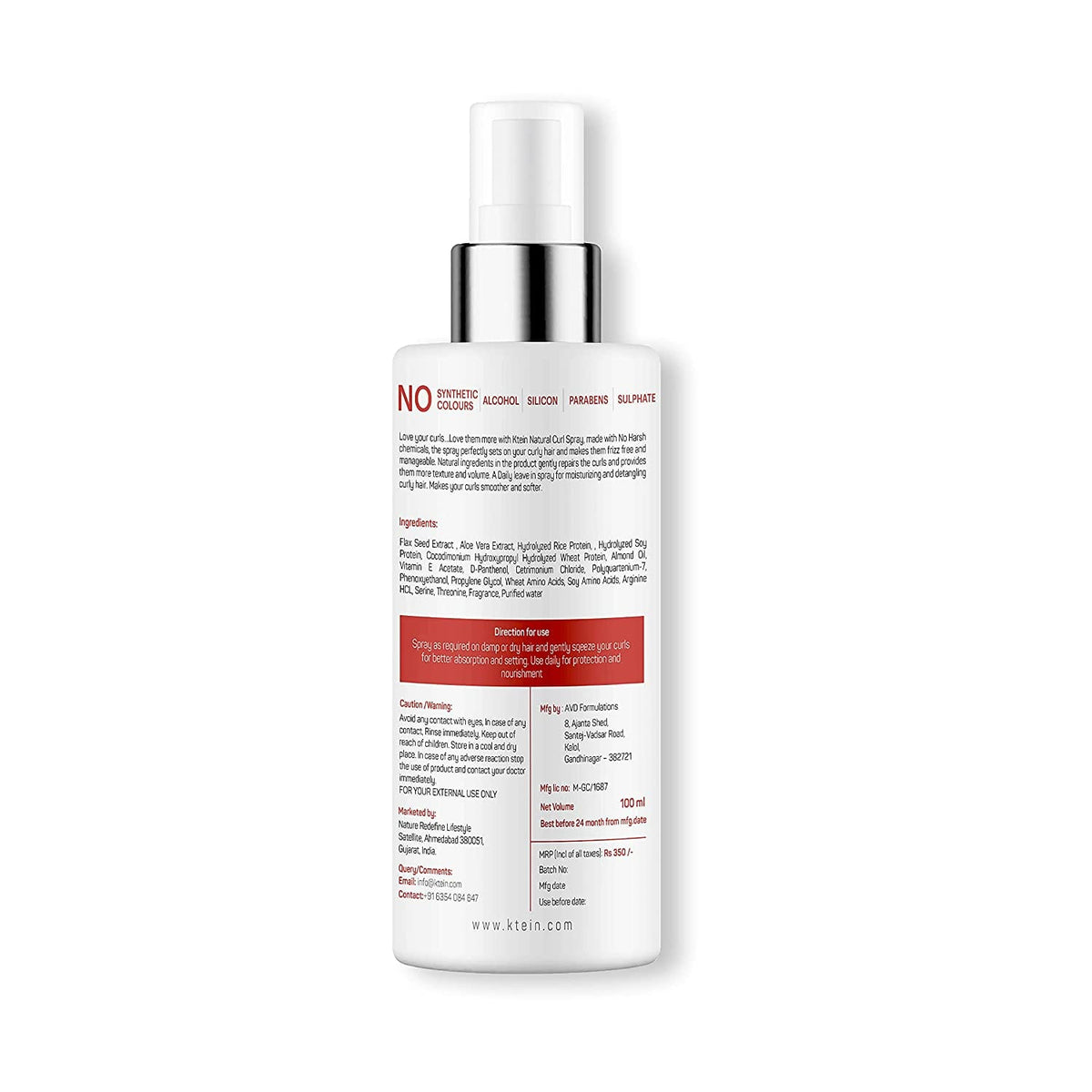 Ktein Natural Curl Defining Spray 100ml - Ktein Cosmetics - Essence Of Natural Hair Care Products