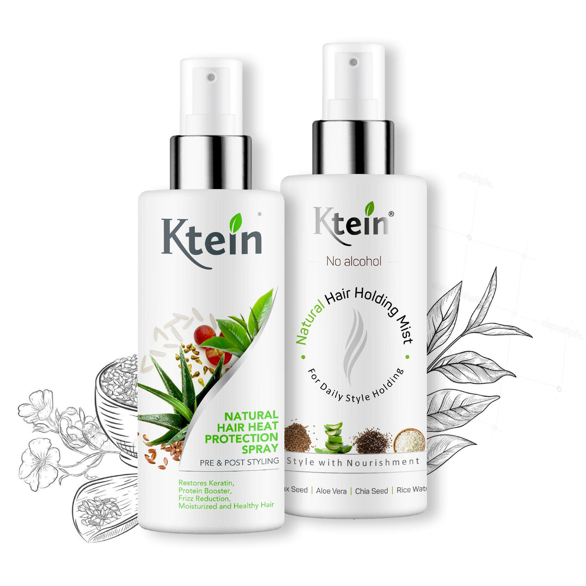 KTEIN HAIRSTYLE COMBO: Hair Heat Protection Spray 100ml + Hair Holding Spray 100ml - Ktein Cosmetics - Essence Of Natural Hair Care Products