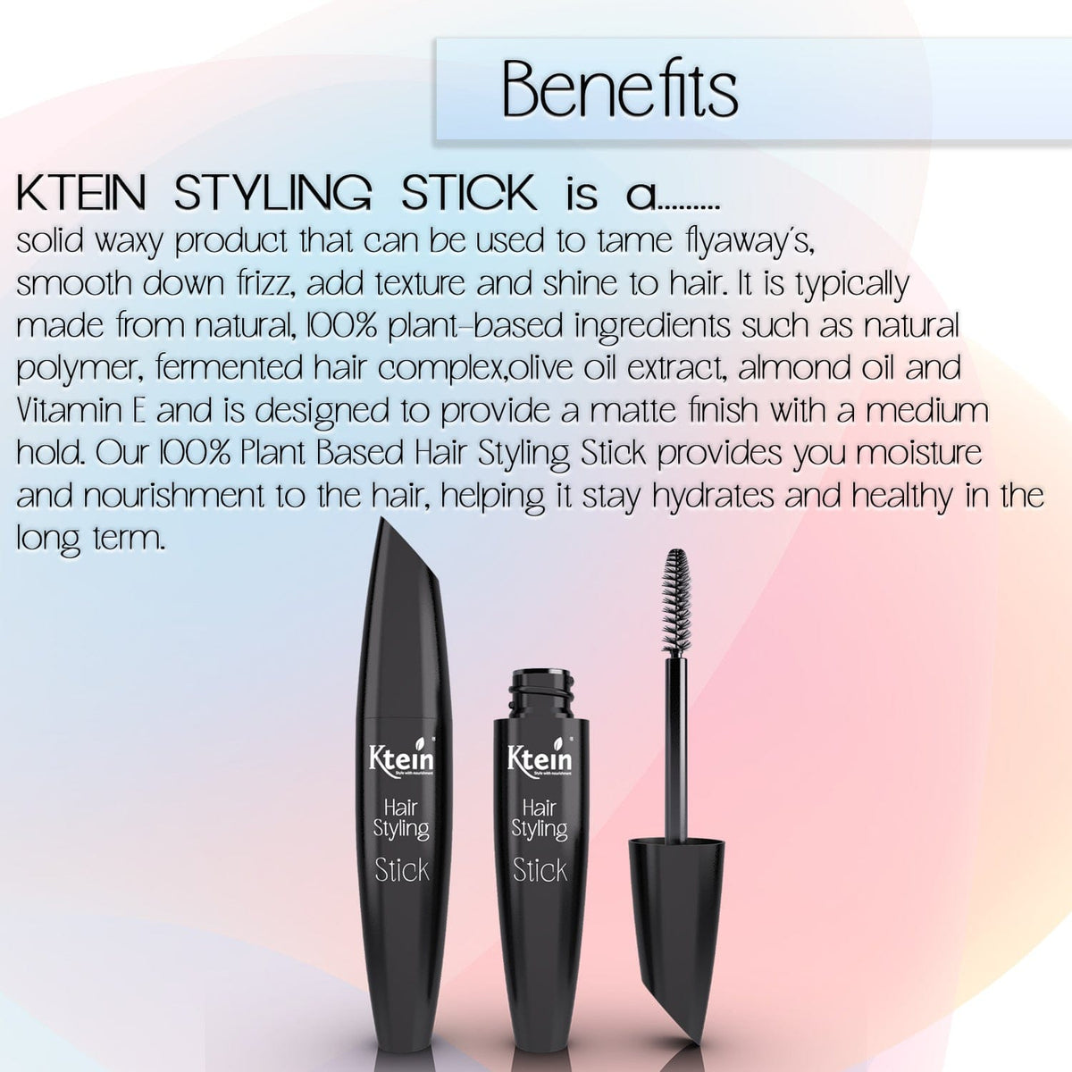 Ktein 100% natura; plant based hair styling stick/ Hair Finishing Stick Hair Feel, Small Broken Hair Finishing Cream, Non-Greasy and Non-Sticky 12 Ml - Ktein Cosmetics By Ktein Biotech Private Limited