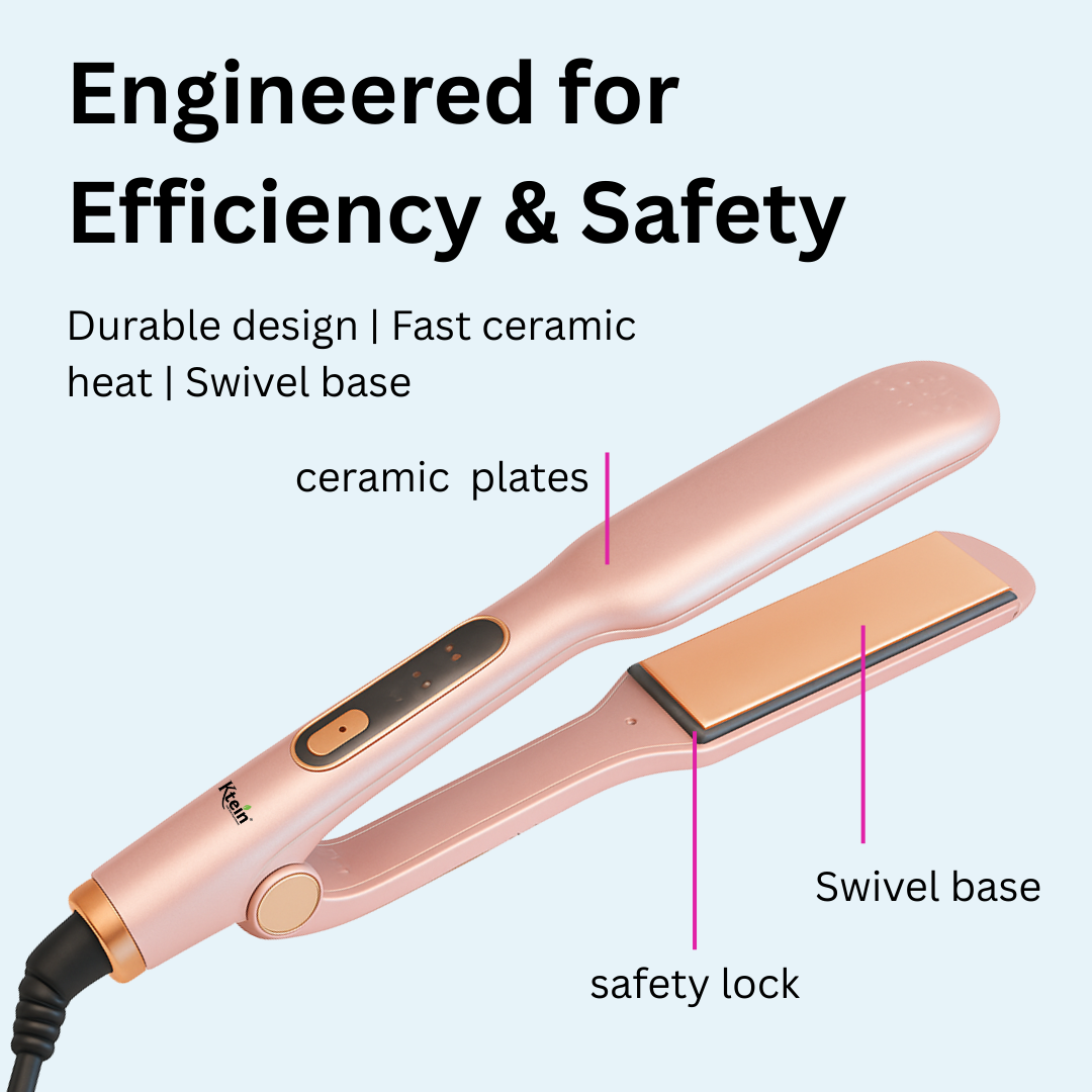 Ktein Hair Straightener – Wide Plate Flat Iron for Damp and Dry Hair with 4 Temperature Settings, Dual Voltage, Travel Lock, and Quick Heat-Up - Ktein Cosmetics By Ktein Biotech Private Limited