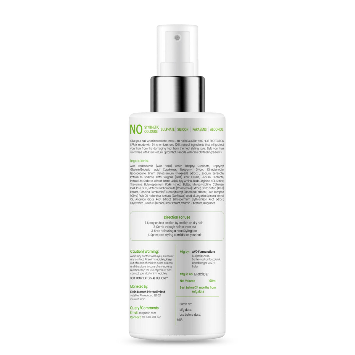 100% Plant based Natural Hair Heat Protection Spray - Ktein Cosmetics By Ktein Biotech Private Limited