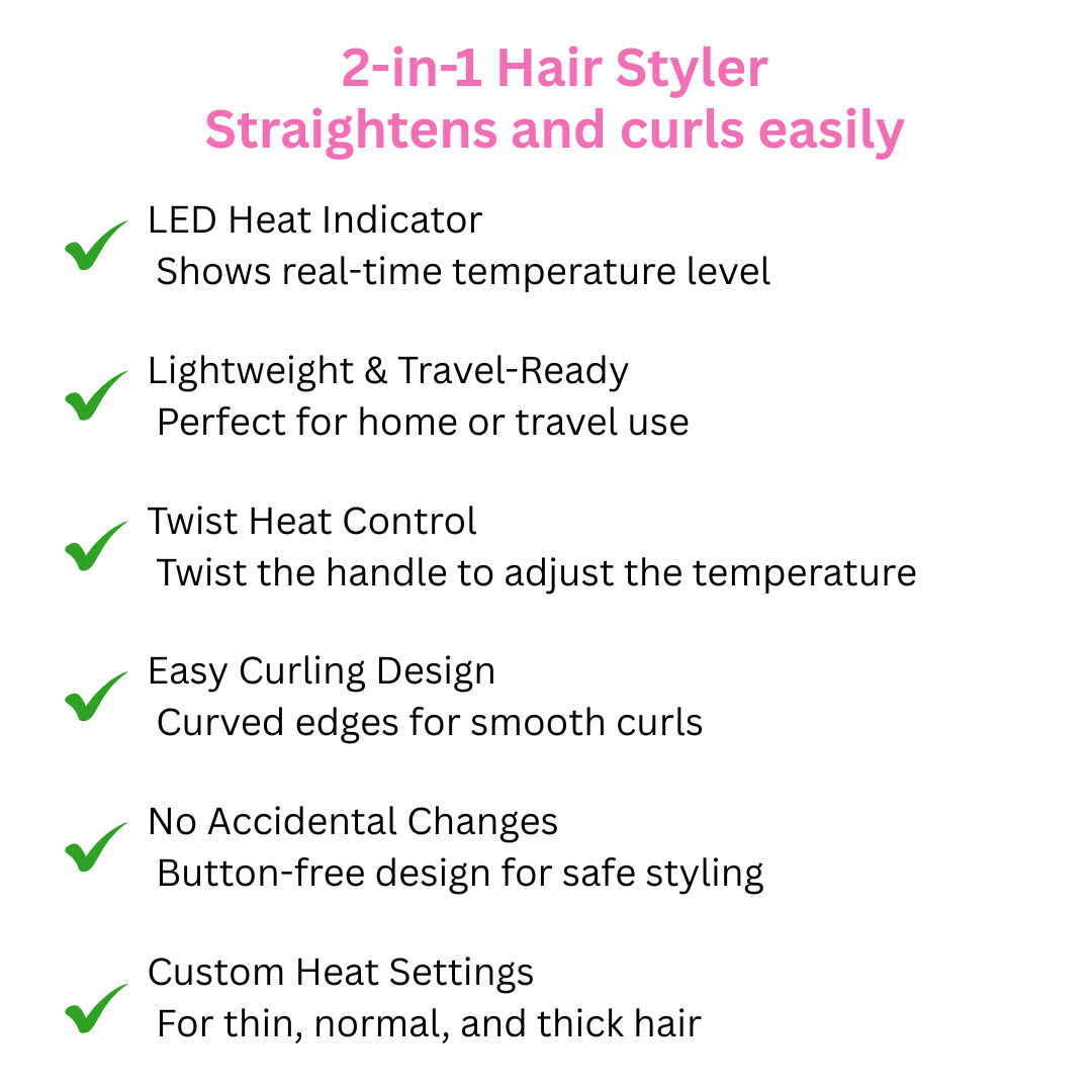 Ktein 2-in-1 Hair Styler – Curl, Wave & Straighten with Twisted Ceramic Plates | Innovative Twist-to-Set Temperature Control | Digital Heat Display up to 230°C | Tourmaline Anti-Frizz Technology