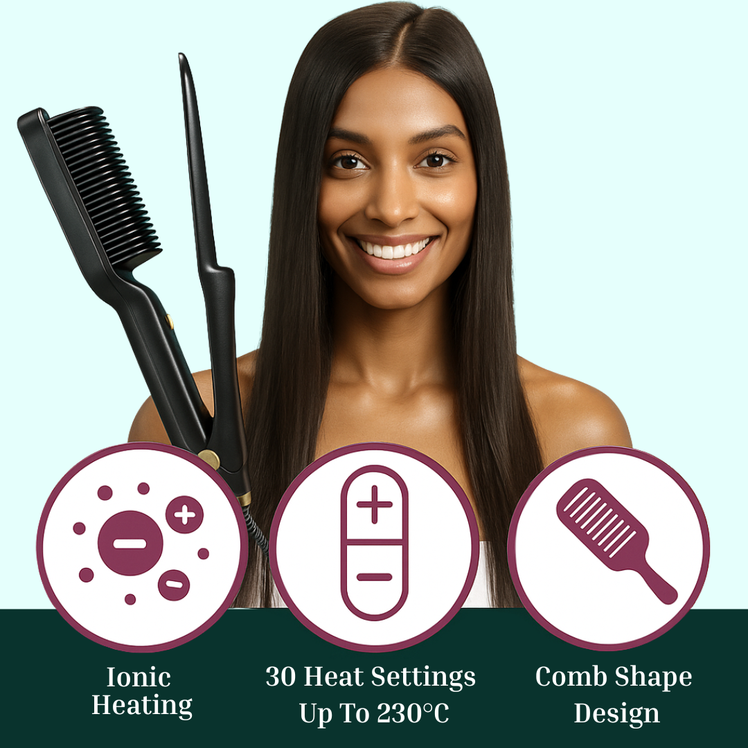 Ktein Hair Straightener Comb Brush for Women | Dual Ceramic Plates + Anti-Scald Design | PTC Fast Heating | Adjustable Temperature 180°F to 450°F | Professional Hair Styling Tool