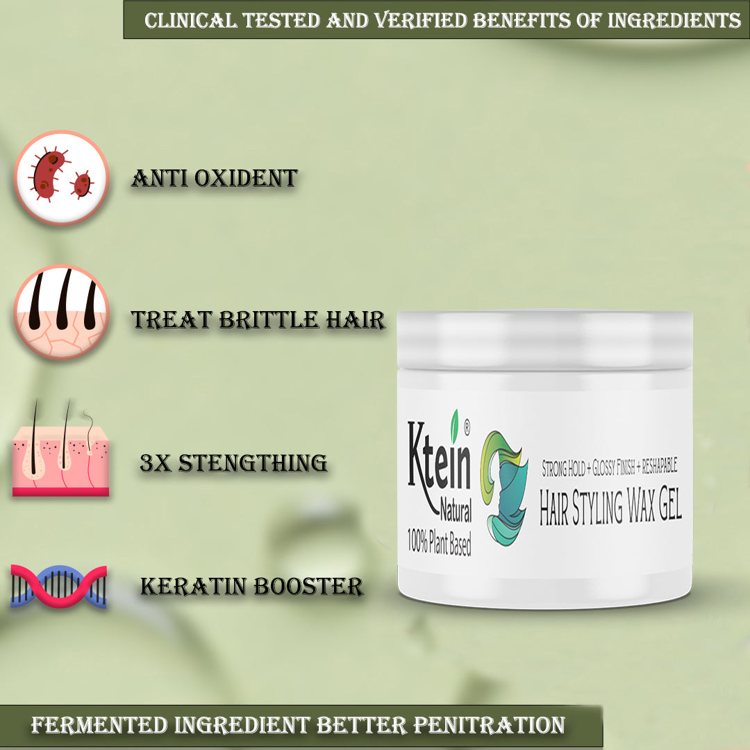 Ktein Hair Styling Wax Gel 50g 100% Plant Based Strong Hold Glossy Finish Reshapable for Men & Women