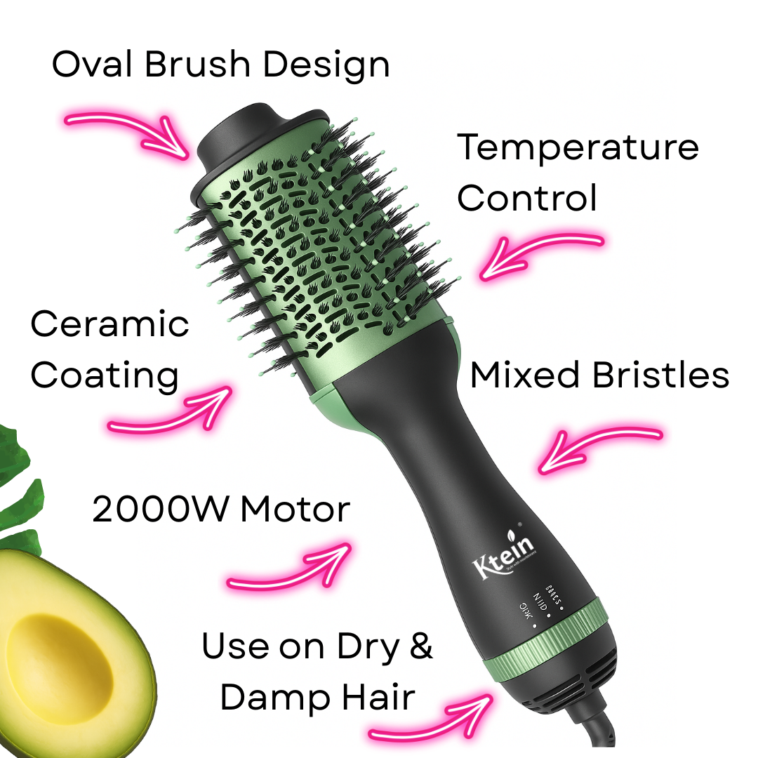 Ktein 4 in 1 Professional Hair Brush – Avocado 3D Power | 2000W Ceramic Styler - Ktein Cosmetics By Ktein Biotech Private Limited