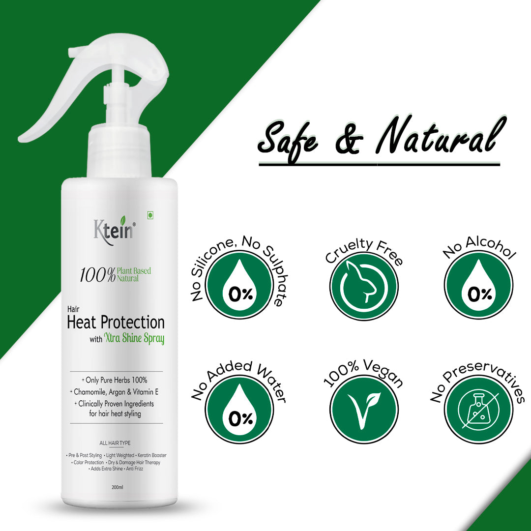 ktein 100% Plant Based Natural Hair Heat Protection with Xtra Shine Spray Hair Spray (200 ml) - Ktein Cosmetics By Ktein Biotech Private Limited