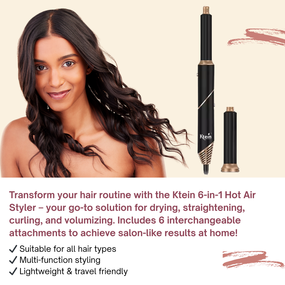 Ktein 6-in-1 Hot Air Hair Styler for Women | 1000W Hair Dryer, Curler, Straightener, Volumizer & Diffuser | Auto-Airflow Curling Barrel | Styling Tool for All Hair Types - Ktein Cosmetics By Ktein Biotech Private Limited