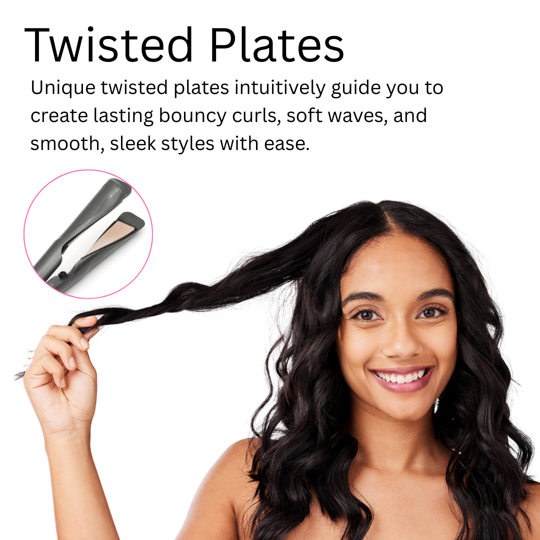 Ktein 2-in-1 Hair Styler – Curl, Wave & Straighten with Twisted Ceramic Plates | Innovative Twist-to-Set Temperature Control | Digital Heat Display up to 230°C | Tourmaline Anti-Frizz Technology