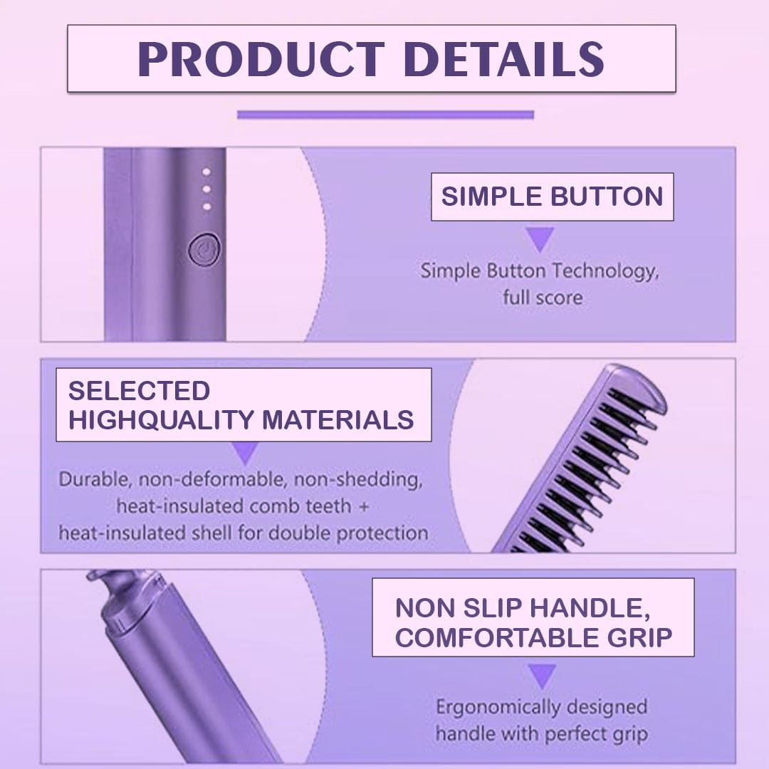 KTEIN Wireless Hair Styling Comb Magic – Versatile Electric Mini Straightener for Curling and Straightening - Rechargeable Hair Straightener for Curly Hair - Innovative Comb Design for Household Hair Regeneration - Ktein Cosmetics By Ktein Biotech Private Limited