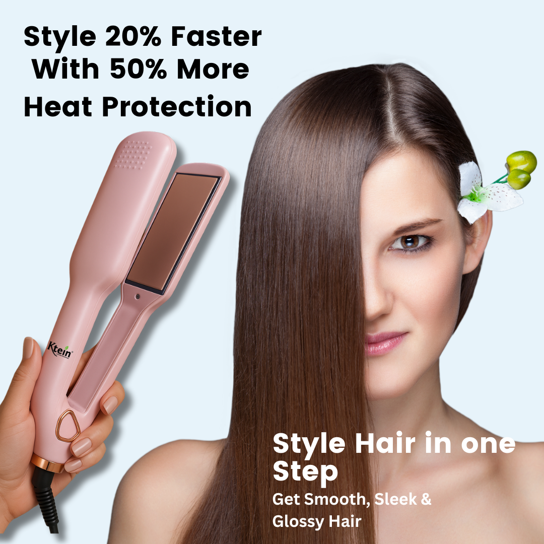 Ktein Hair Straightener – Wide Plate Flat Iron for Damp and Dry Hair with 4 Temperature Settings, Dual Voltage, Travel Lock, and Quick Heat-Up - Ktein Cosmetics By Ktein Biotech Private Limited