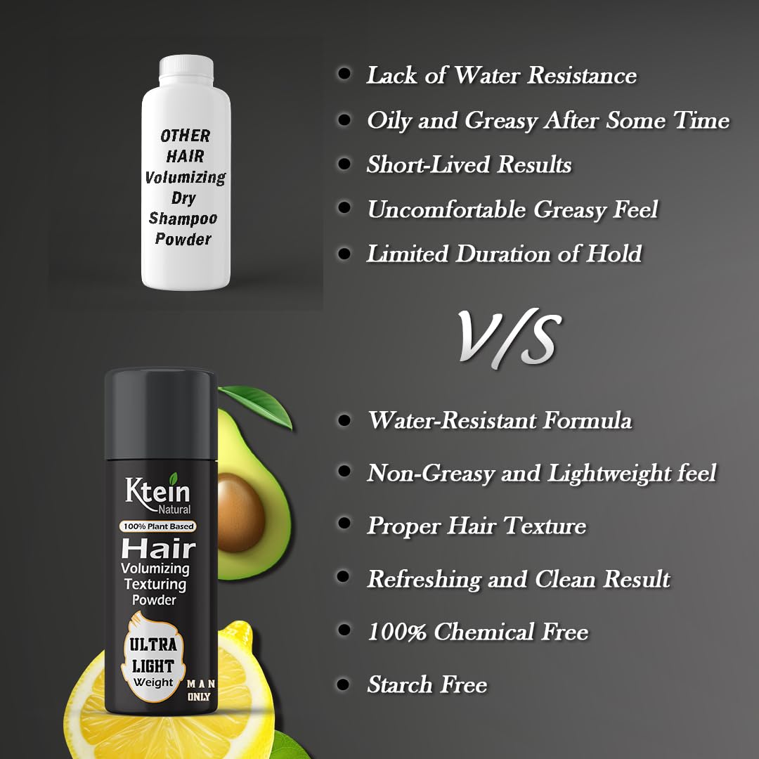 Ktein 100% Plant-Based Hair Volumizing & Texturing Powder | Ultra-Light Weight, Matte Finish, | For Men - 25 gm