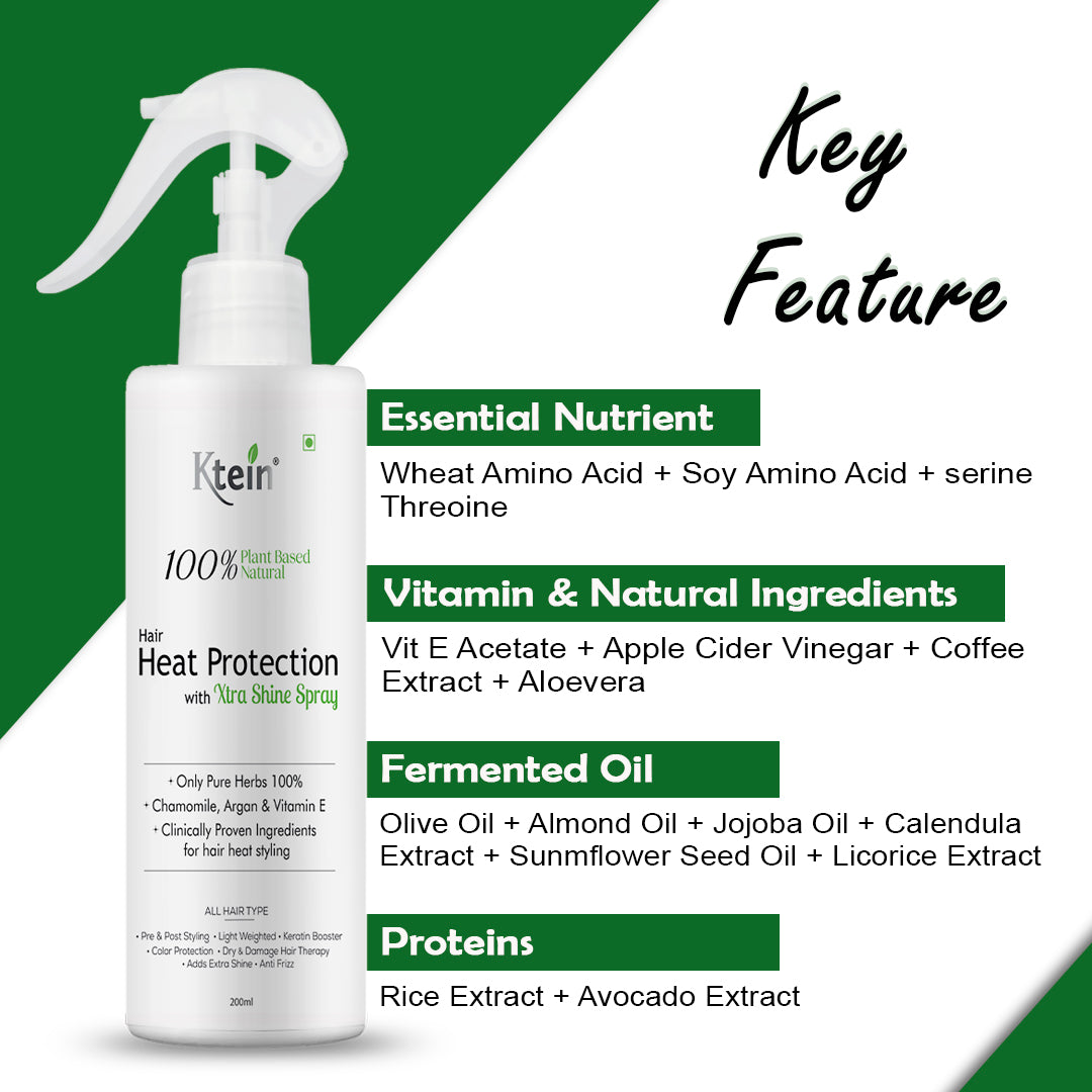 ktein 100% Plant Based Natural Hair Heat Protection with Xtra Shine Spray Hair Spray (200 ml) - Ktein Cosmetics By Ktein Biotech Private Limited