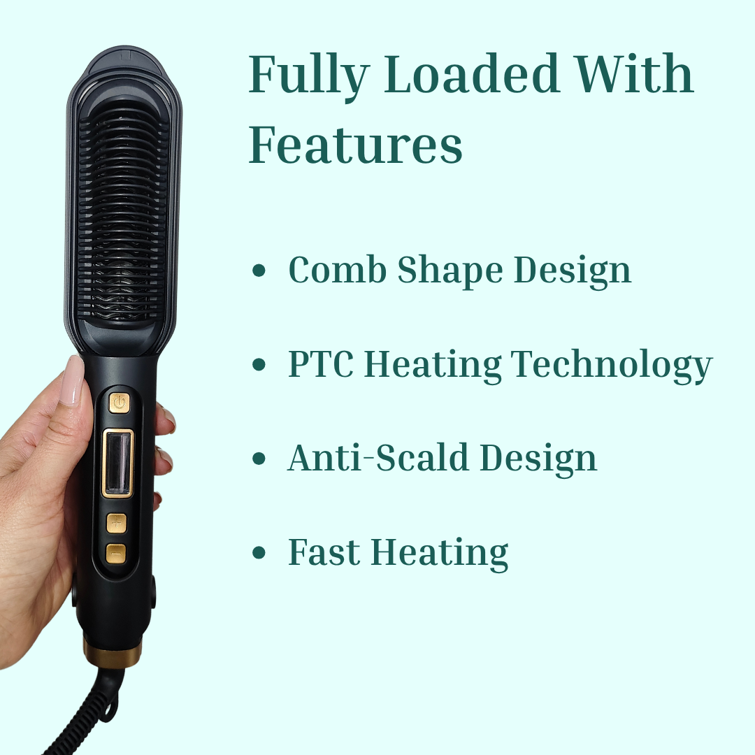 Ktein Hair Straightener Comb Brush for Women | Dual Ceramic Plates + Anti-Scald Design | PTC Fast Heating | Adjustable Temperature 180°F to 450°F | Professional Hair Styling Tool