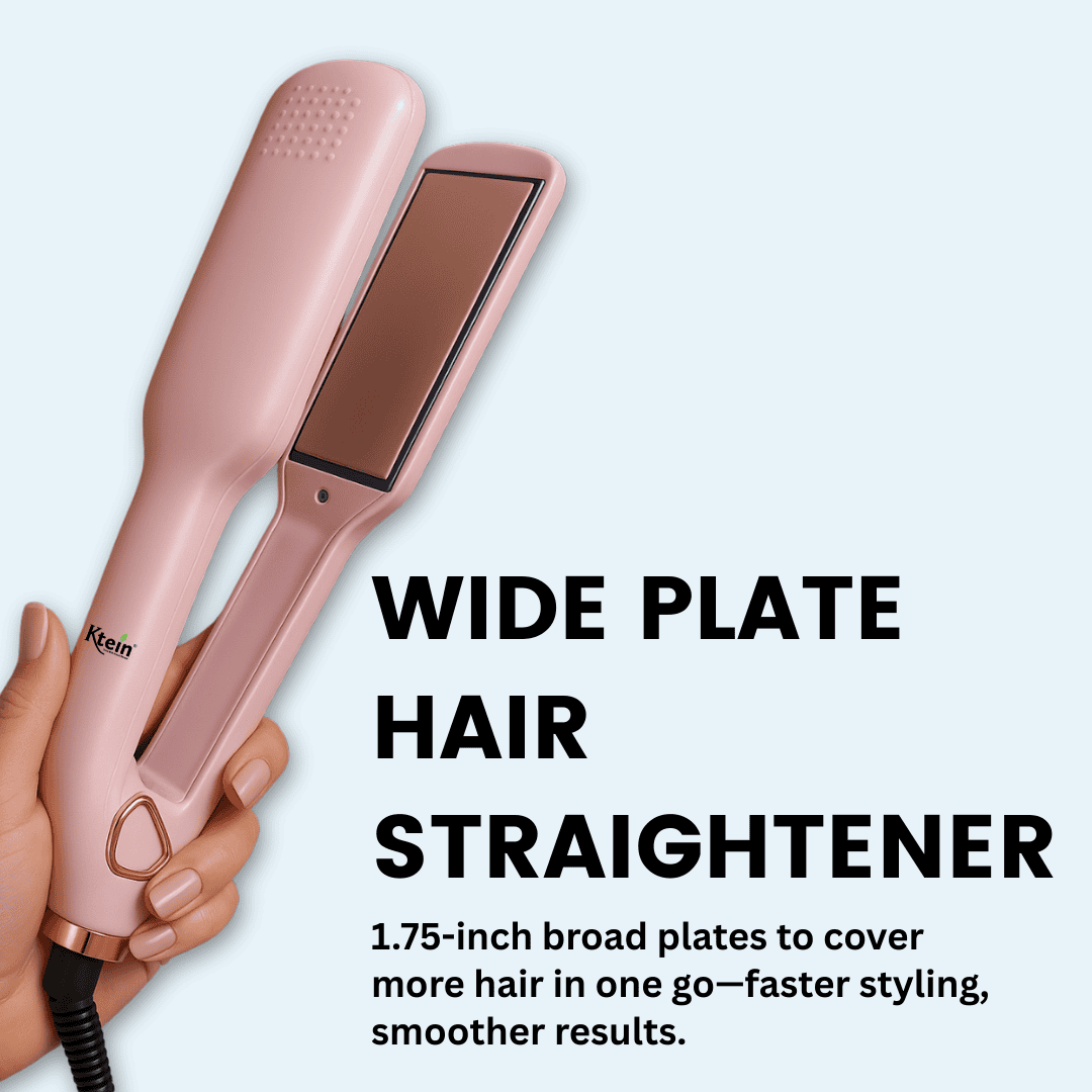 Ktein Hair Straightener – Wide Plate Flat Iron for Damp and Dry Hair with 4 Temperature Settings, Dual Voltage, Travel Lock, and Quick Heat-Up - Ktein Cosmetics By Ktein Biotech Private Limited