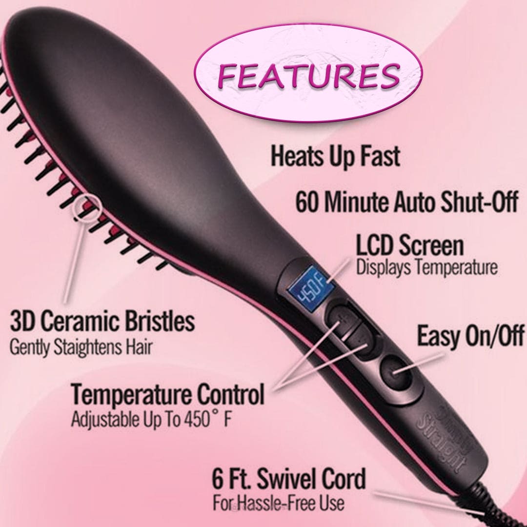KTEIN Pink ProStyle 3-in-1 Hair Electric Comb Brush: Ceramic Fast Hair Straightener with LCD Screen, Temperature Control Display - Ultimate Women's Hair Straightening Brush for Effortless Styling! - Ktein Cosmetics By Ktein Biotech Private Limited