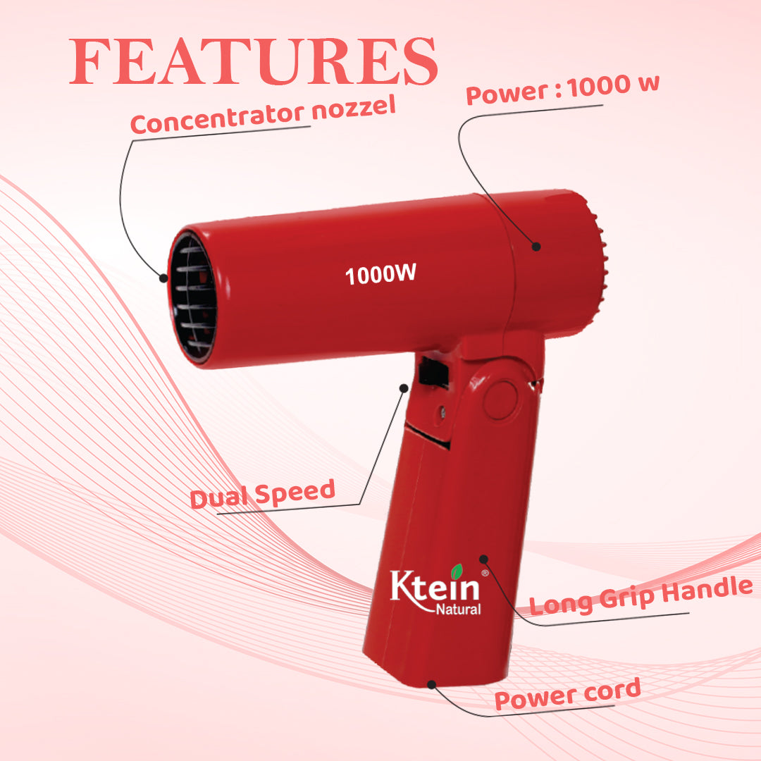 Ktein Combo Mini Hair Dryer & Triple Bond+ Triple Layer Repair Serum - 1000W Compact Travel Dryer with Concentrator Nozzle and Dual Function Switch, Ultimate Hair Restoration Serum for Revitalized, Healthy Hair