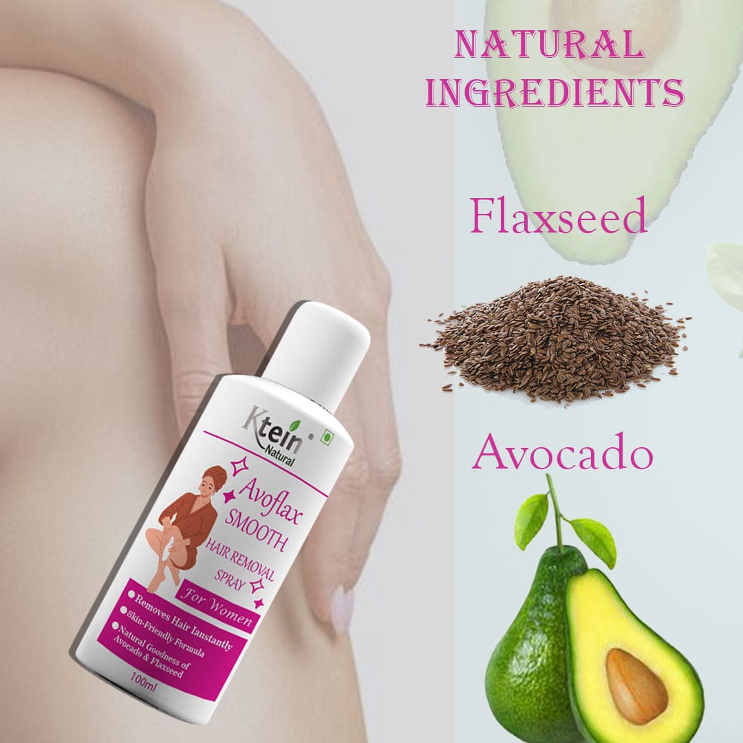 Ktein Avocado and Flaxseed Hair Removal Spray for Women - Painless Body Hair Removal for Legs, Hands, and Back (100ml)