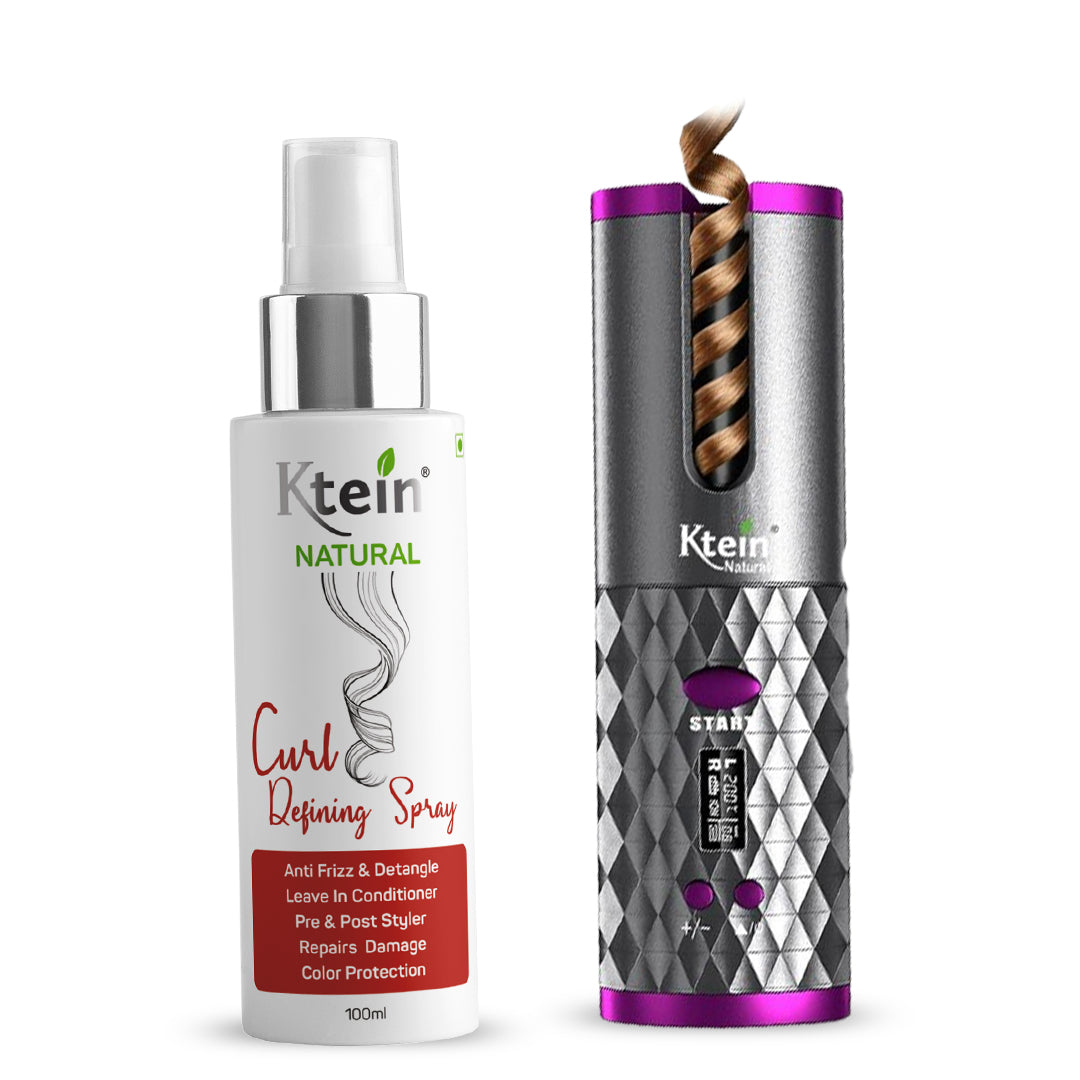 Effortless Curls: KTEIN Elegance Curl Pro Kit - Automatic Hair Curler with Ktein Natural Curl Spray for Lightweight, Frizz-Free, Nourished Curls