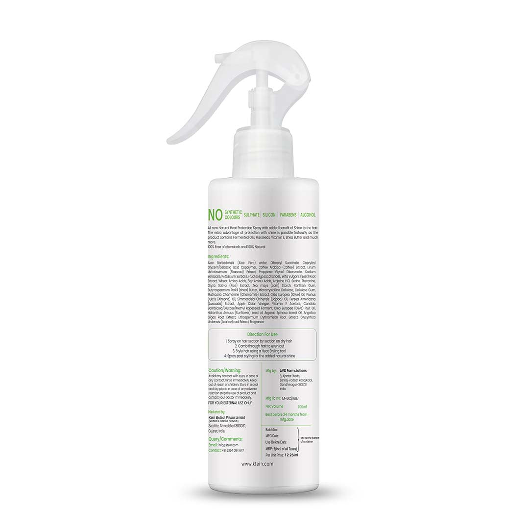 ktein 100% Plant Based Natural Hair Heat Protection with Xtra Shine Spray Hair Spray (200 ml) - Ktein Cosmetics By Ktein Biotech Private Limited
