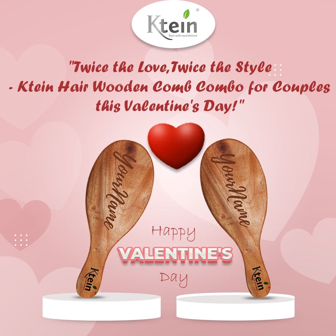 KTEIN Customized Wooden Comb Brush Couple Combo: Personalized Valentine's Day Gift Set for Her & Him! - Ktein Cosmetics By Ktein Biotech Private Limited