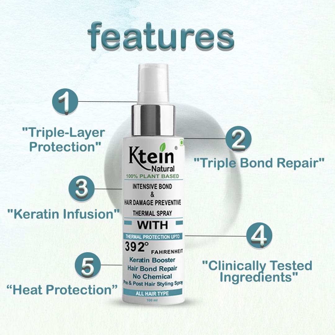 Ktein's Ultimate Triple Bond Hair Rescue Spray - 100ml | Heat Protection, Triple Bond Repair, Triple-Layered with Keratin Infusion| Revitalize, Strengthen, Style for Radiant, Healthy Tresses! - Ktein Cosmetics By Ktein Biotech Private Limited