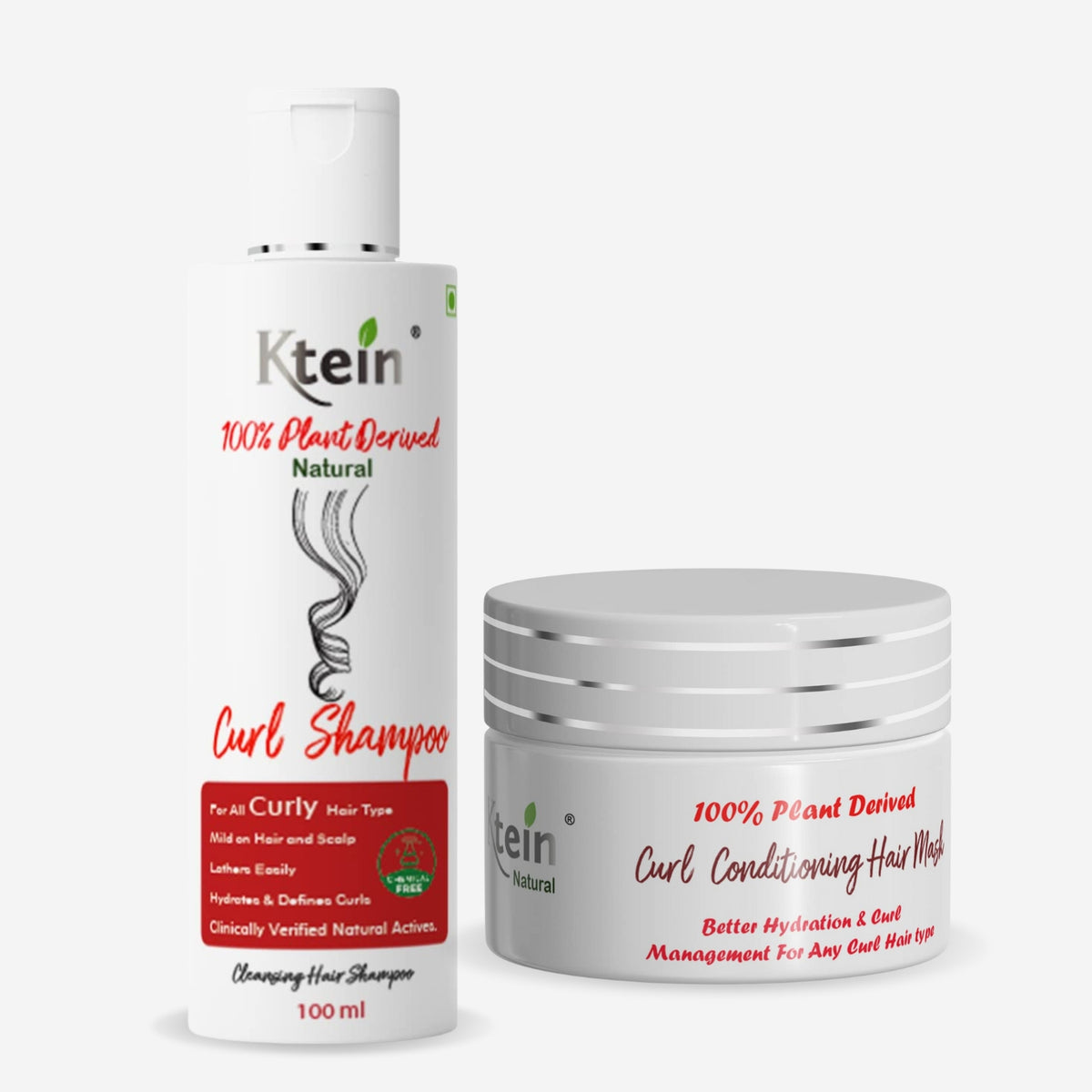100% Plant Derived Natural Curl Shampoo & Conditioner Combo - 100ml ...