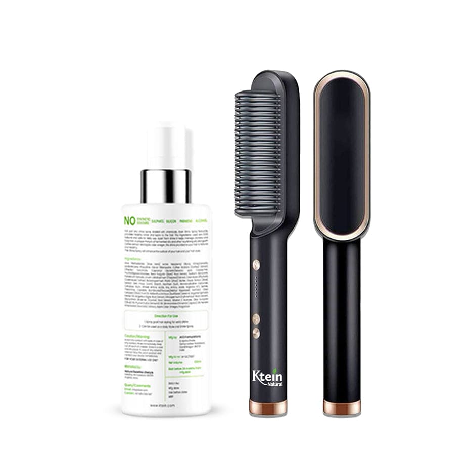 KTEIN Salon-Quality Hair Straightener Brush with Fast Heating and Anti-Scald Technology + 100% Plant-Based Hair Heat Protection Spray for Beautiful, Confident Hair with Extra Shine, - Ktein Cosmetics By Ktein Biotech Private Limited