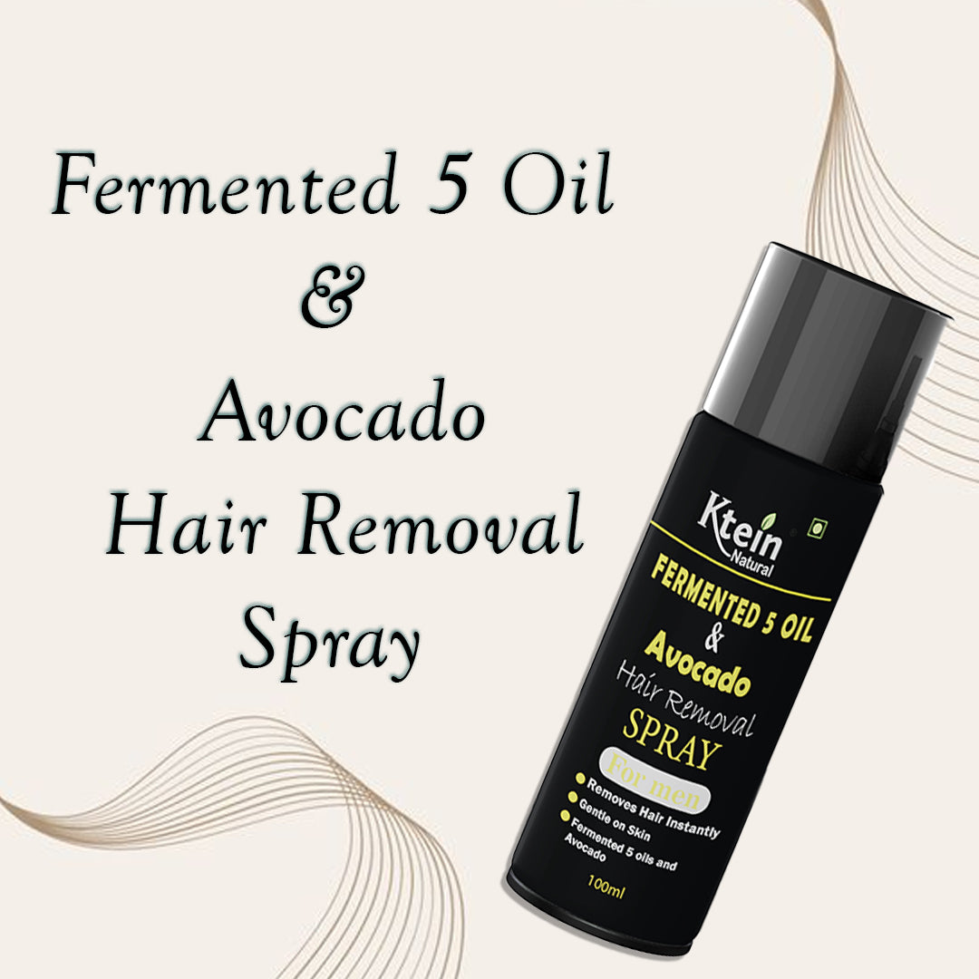 Ktein Fermented 5 Oil and Avocado Men's Hair Removal Spray - Painless Hair Removal for Chest, Back, Legs & Underarms (100ml)