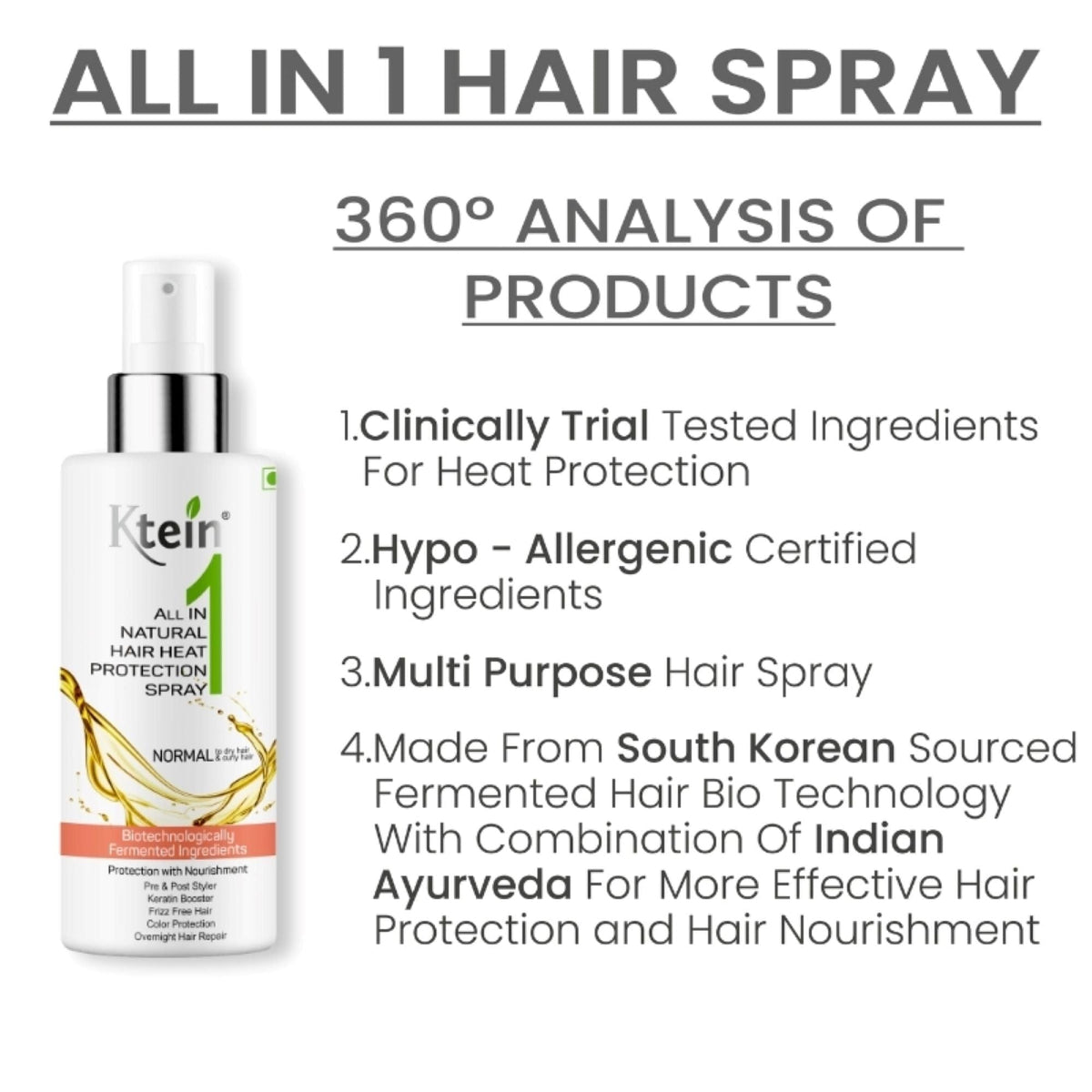 COMBO: All in One Natural Hair Heat Protection Spray & Natural Keratin Hair Spray. - Ktein Cosmetics By Ktein Biotech Private Limited