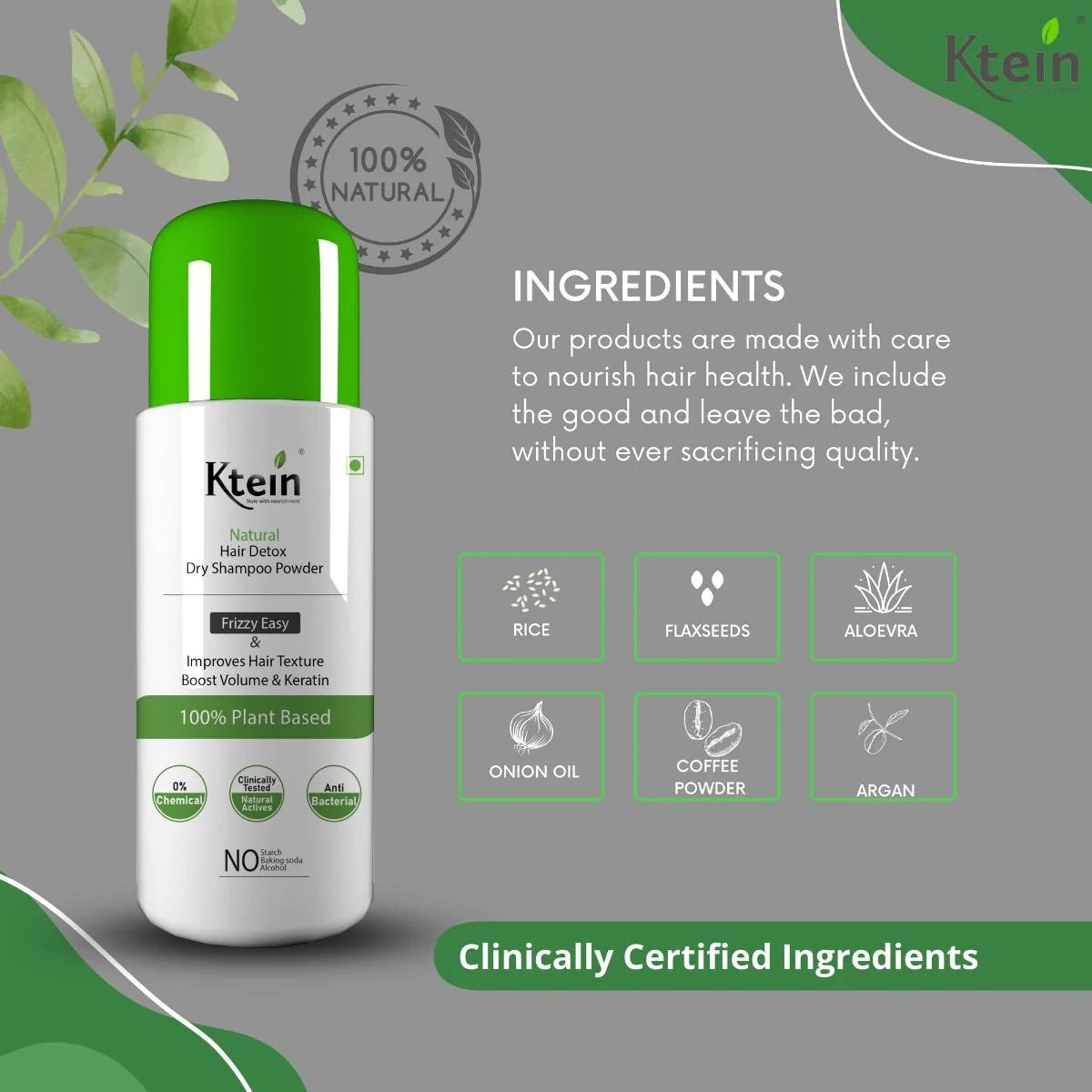 Ktein Natural Detox Dry Shampoo Powder with Natural Hair Heat Protection Spray - Ktein Cosmetics By Ktein Biotech Private Limited