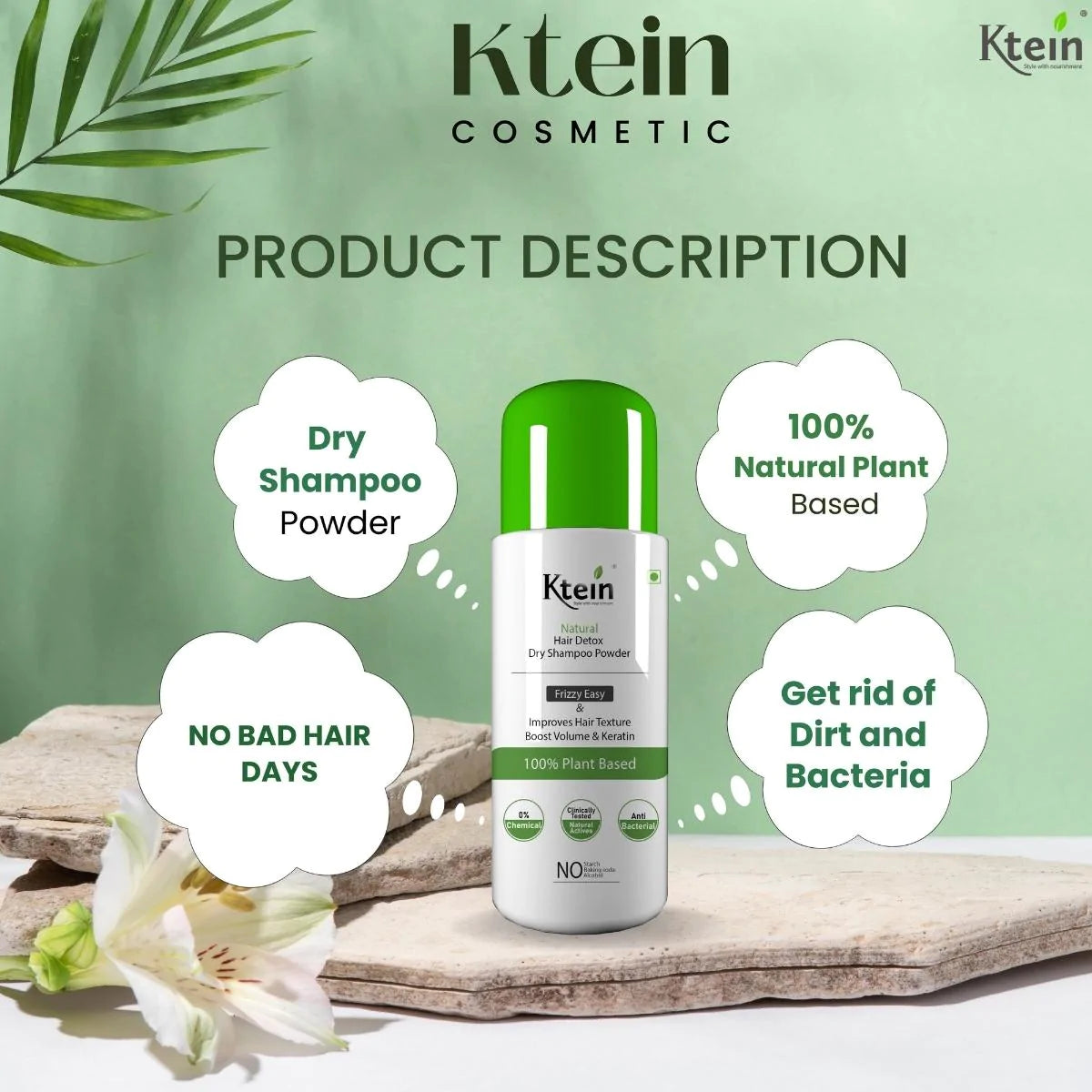Ktein Natural Detox Dry Shampoo Powder with Natural Hair Heat Protection Spray - Ktein Cosmetics By Ktein Biotech Private Limited