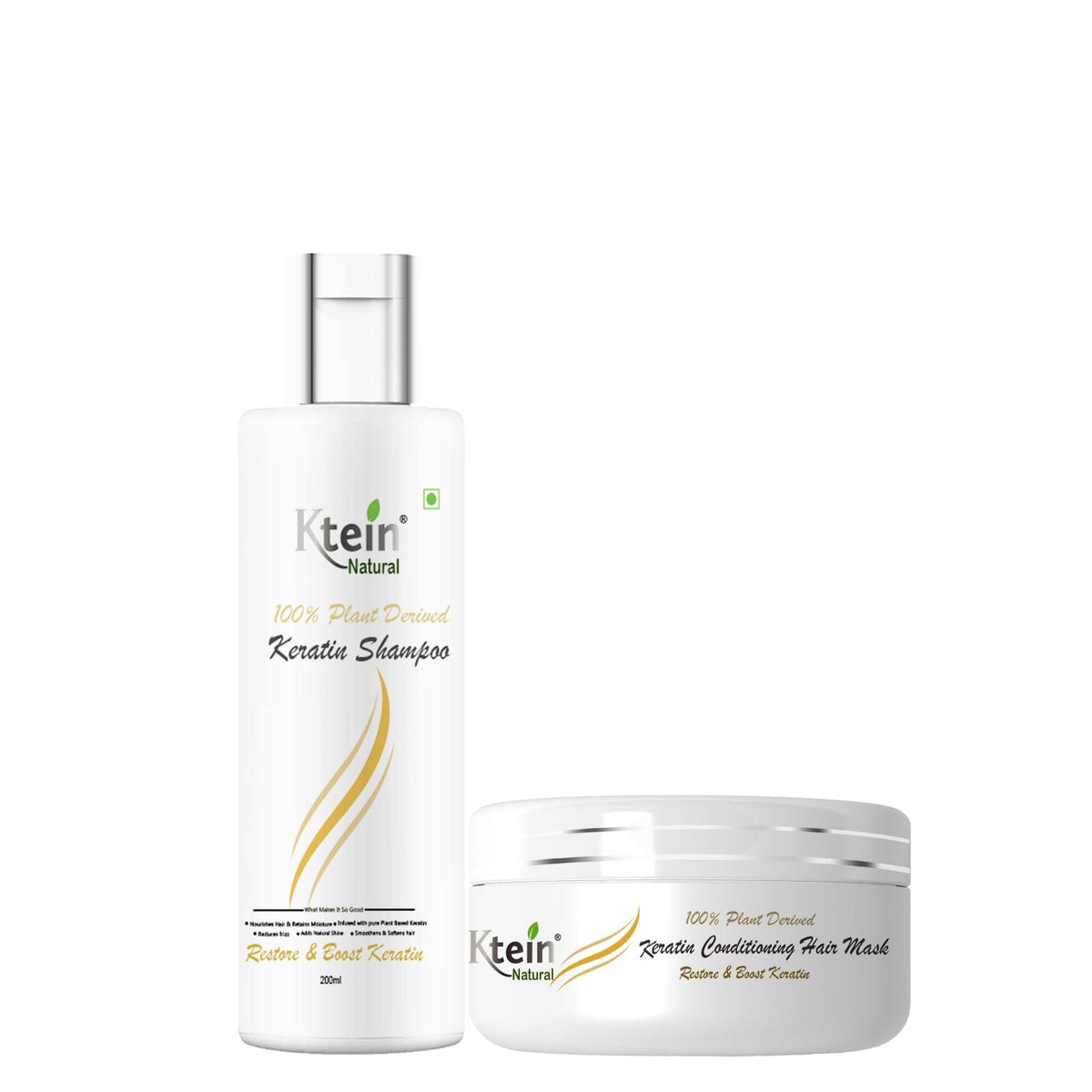 100% Plant Derived Keratin Shampoo & Conditioner Combo - 200ml - Ktein Cosmetics By Ktein Biotech Private Limited